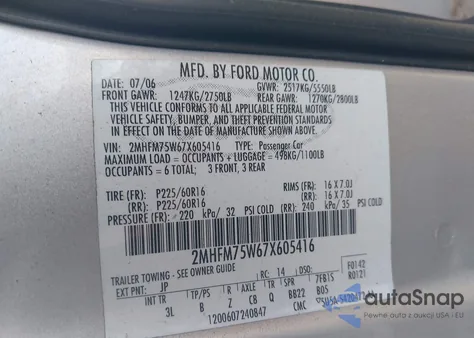 2007 Mercury Grand Marquis Ls from USA, damaged, VIN 2MHFM75W67X605416